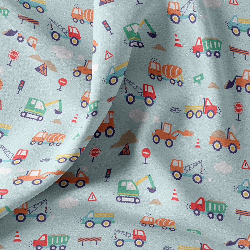 Printed Cotton CAMIONS Blue / Orange
